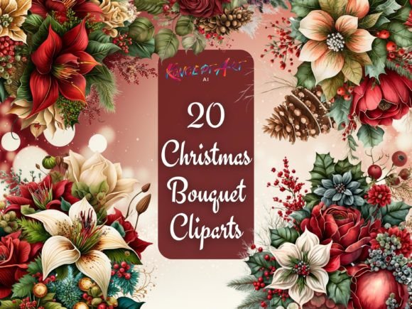 20 Christmas Bouquets Cliparts PNG Files for Festive Crafting