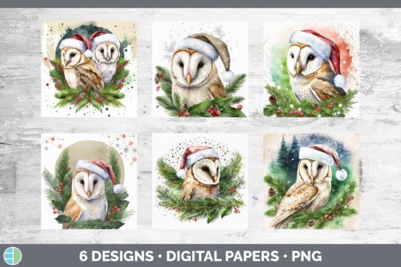 Christmas Barn Owl Backgrounds Digital for Illustrations