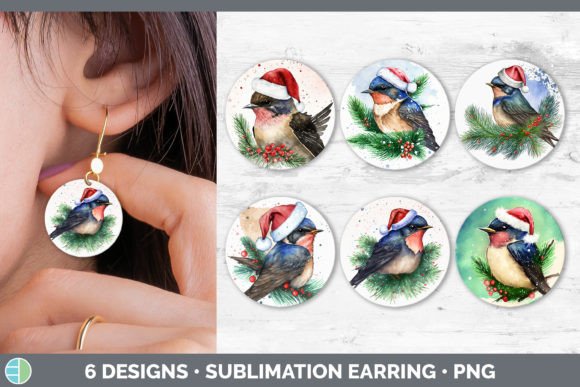 Christmas Barn Swallow Round Earring S Illustrations