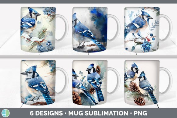Christmas Blue Jay Mug Sublimation Cof Illustrations