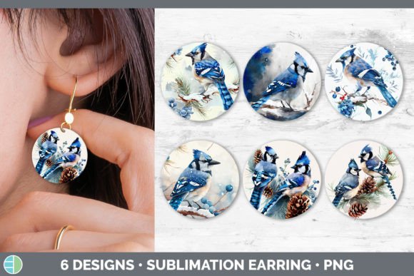Christmas Blue Jay Round Earring Subli Illustrations