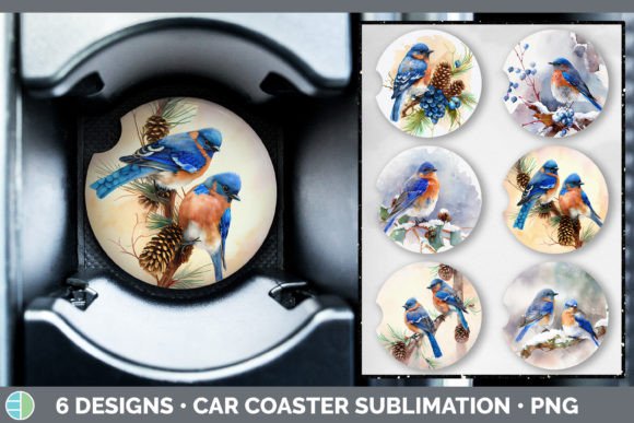 Christmas Bluebird Car Coaster Sublima Illustrations