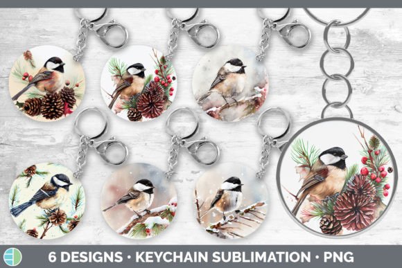 Christmas Chickadee Keychain Bundle Ke Illustrations