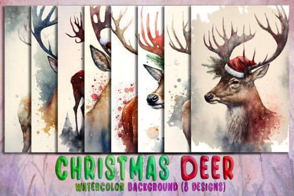 Christmas Deer Watercolor Background Illustrations