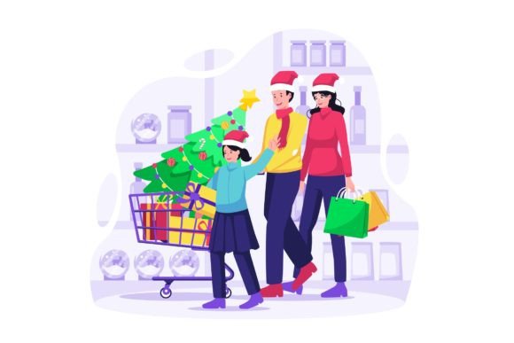 Christmas Family Shopping Illustration for Handmade Creations