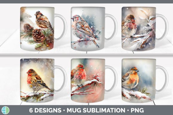 Christmas Finch Mug Sublimation Coffee Illustrations
