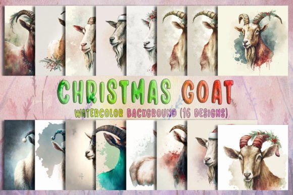 Christmas Goat Watercolor Background Illustrations