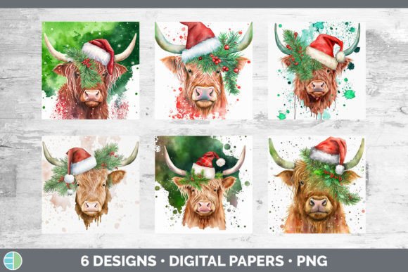 Christmas Highland Cow Backgrounds Dig and Illustrations Review
