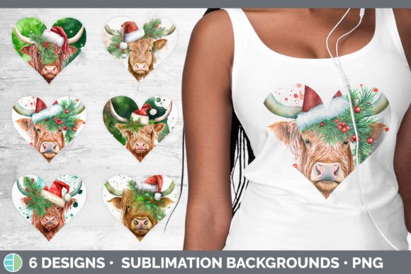 Christmas Highland Cow Hearts Clipart for Modern Illustrations