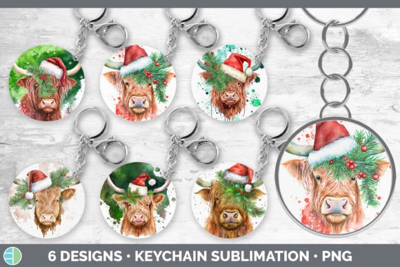 Christmas Highland Cow Keychain Bundle: Illustrations for Modern Blogs