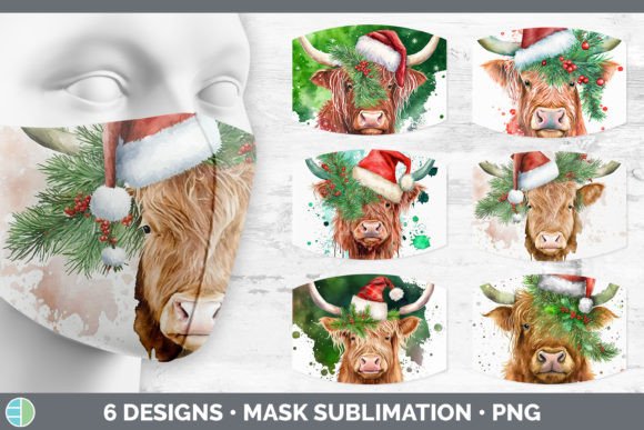 Christmas Highland Cow Mask Sublimatio Illustrations Review