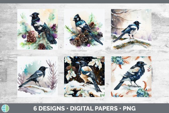 Christmas Magpie Backgrounds Digital S Illustrations