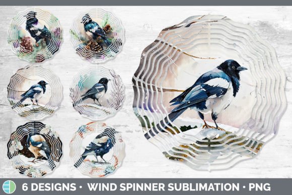 Christmas Magpie Wind Spinner Sublimat Illustrations