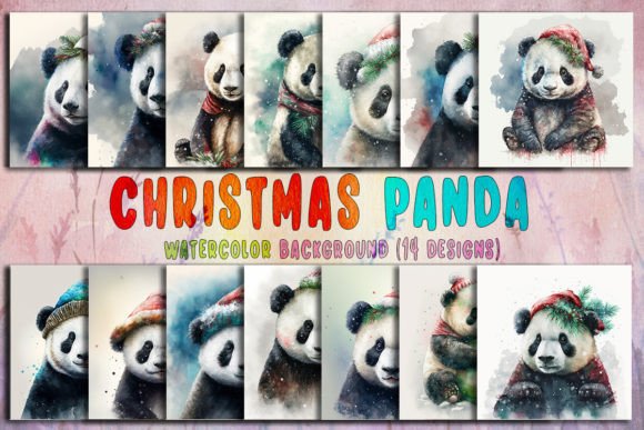 Christmas Panda Watercolor Background for Illustrations