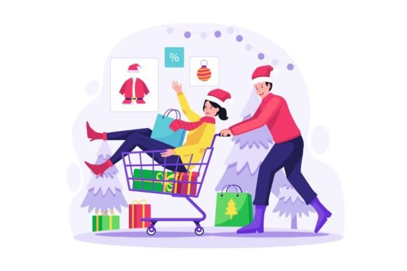 Christmas Shopping Illustration for Branding and Design Projects
