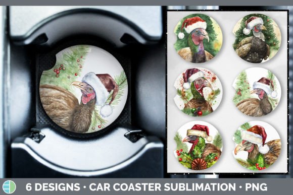 Christmas Turkey Car Coaster Sublimati for Digital Illustrations