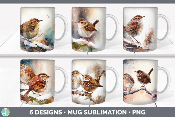 Christmas Wren Mug Sublimation Coffee Illustrations