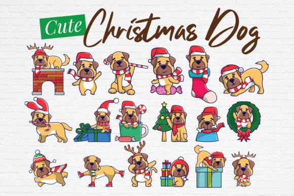 Cute Christmas Dog Cliparts SVG for Illustrations