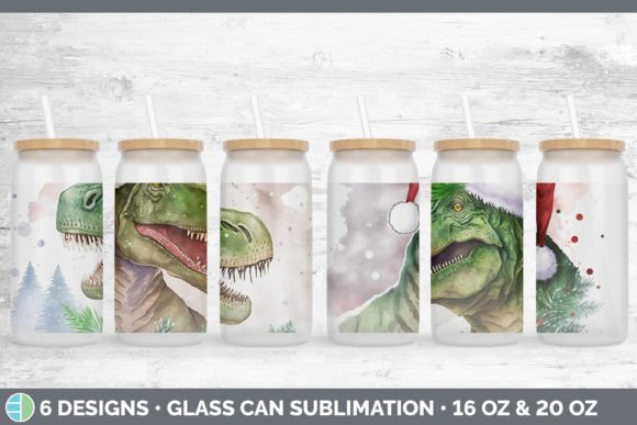 Dinosaur Christmas Glass Can Sublimati Illustrations Review
