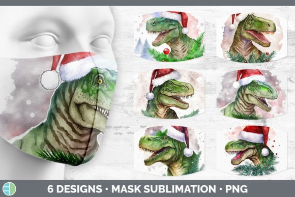 Dinosaur Christmas Mask Sublimation Bu in Modern Illustrations