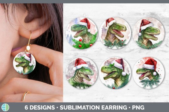 Dinosaur Christmas Round Earring Subli: Illustrations for Festive Branding