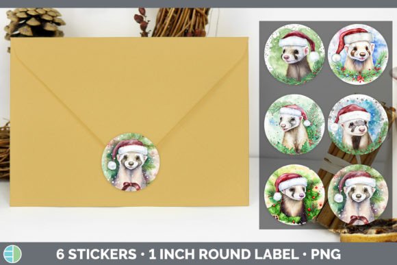 Ferret Christmas Stickers Sticker 1in for Illustrations