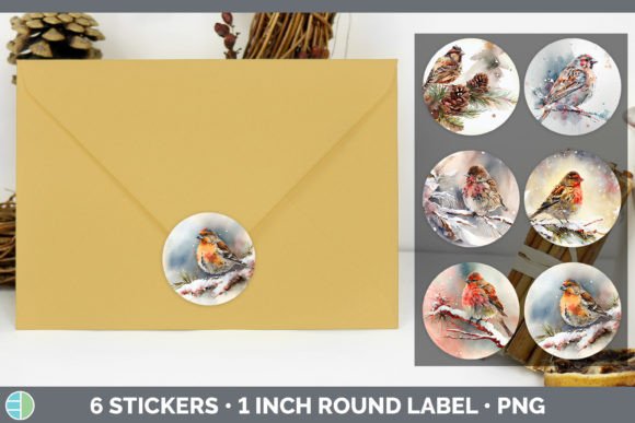 Finch Christmas Stickers Sticker 1in R for Illustrations