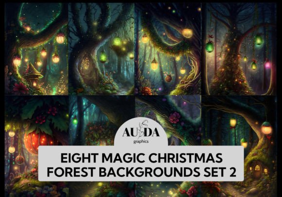 Magic Christmas Forest Background Set 2 Illustrations