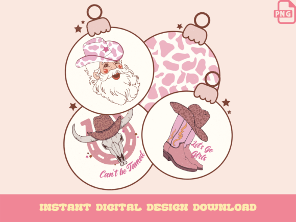 Retro Western Ornaments, Pink Christmas Illustrations