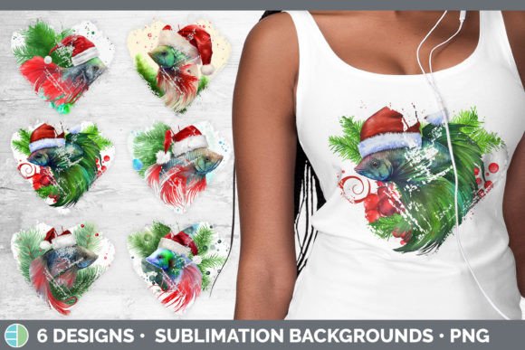 Santa Beta Fish Christmas Heart Distress Illustrations