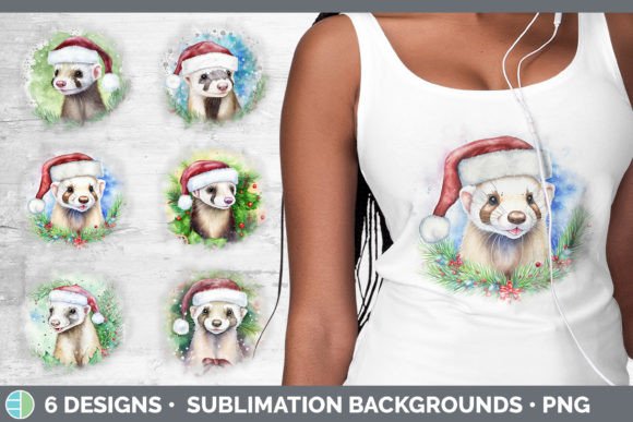 Santa Ferret Christmas Background Grun Illustrations
