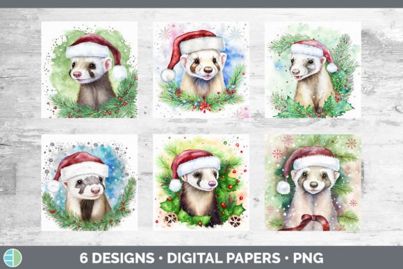 Santa Ferret Christmas Backgrounds Dig Illustrations