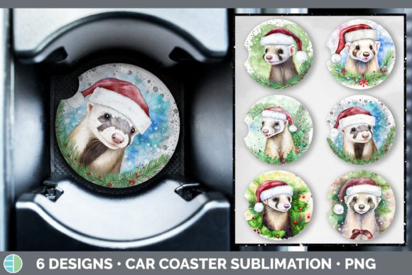 Santa Ferret Christmas Car Coaster Sub Illustrations