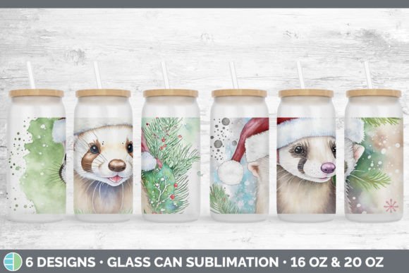 Santa Ferret Christmas Glass Can Illustration
