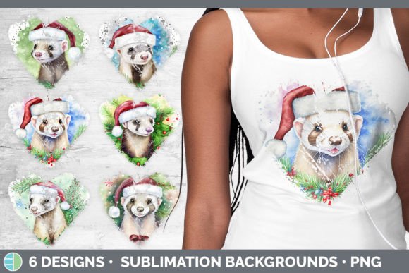 Santa Ferret Christmas Heart Distressed Illustration