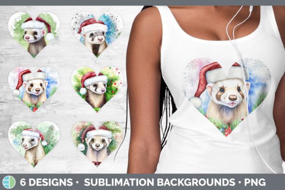 Santa Ferret Christmas Hearts Clipart Illustrations