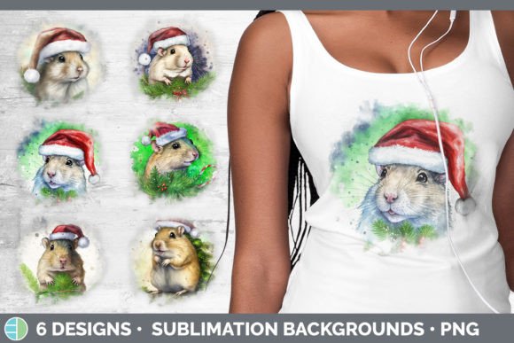 Santa Gerbil Christmas Background Grun Illustrations