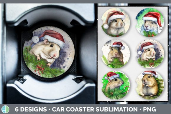 Santa Gerbil Christmas Car Coaster Illustration