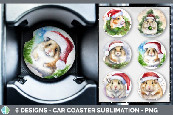 Santa Hamster Christmas Car Coaster Illustration