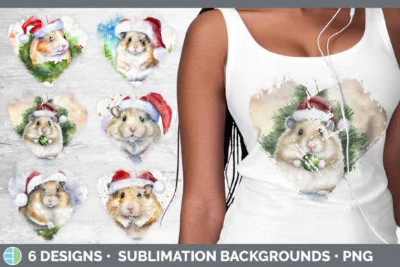 Santa Hamster Christmas Heart Distressed Illustration