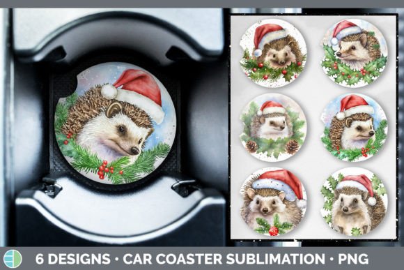 Santa Hedgehog Christmas Car Coaster Illustration