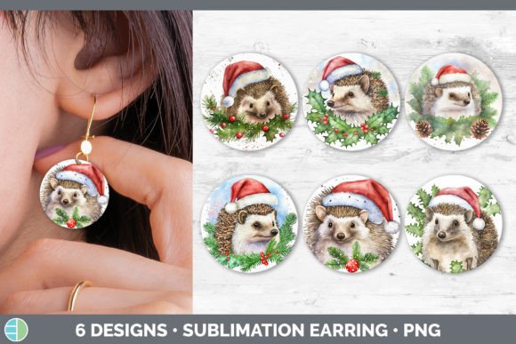 Santa Hedgehog Christmas Round Earring Illustrations