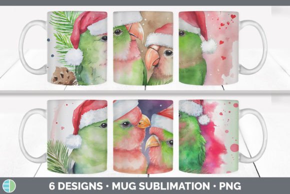 Santa Lovebirds Christmas Mug Sublimatio Illustrations