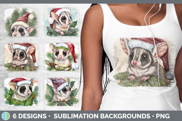 Santa Sugar Glider Christmas Distressed Illustration