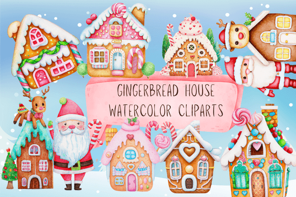 Watercolor Christmas Gingerbread House Illustration